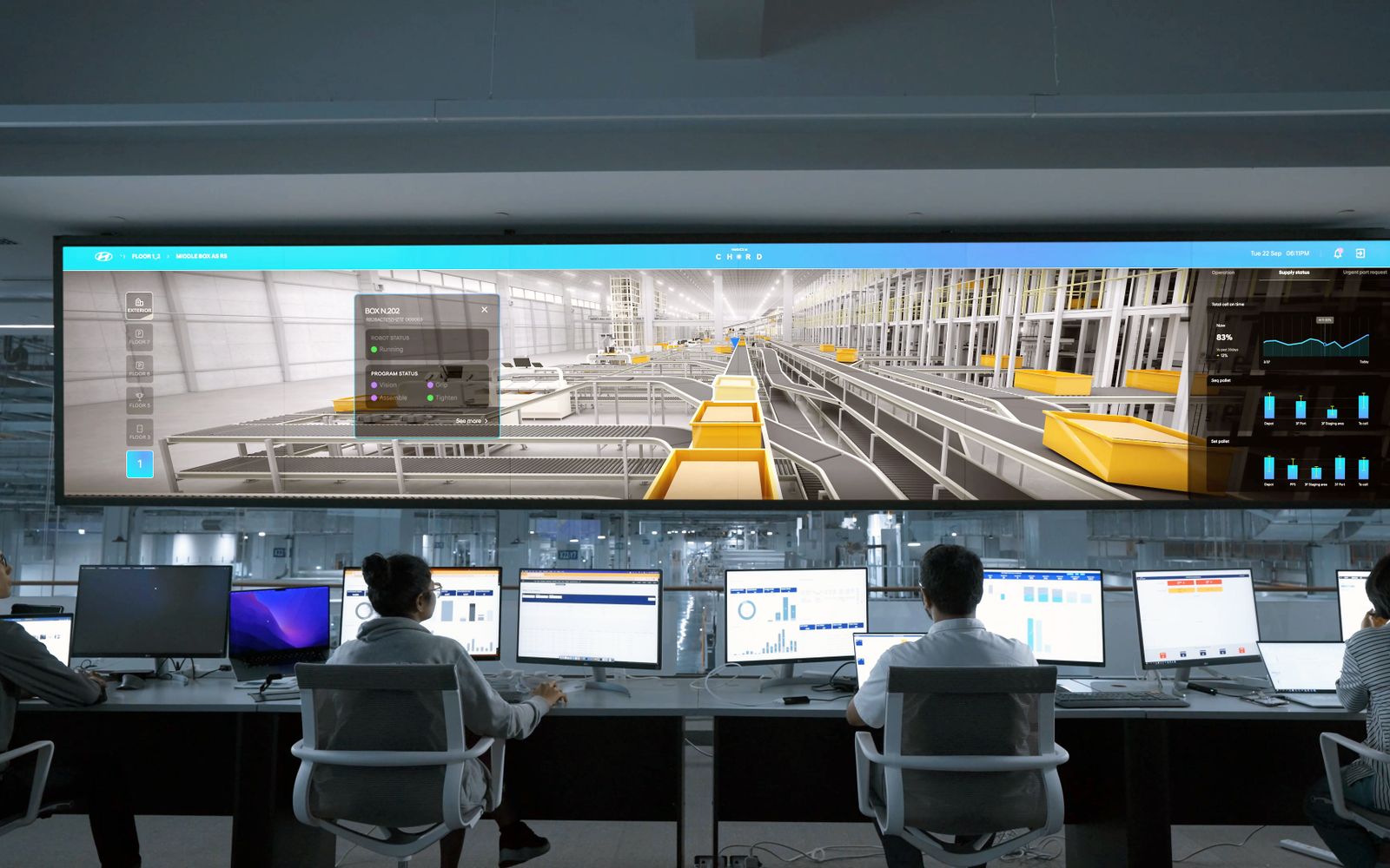 Sala de controlo com ecrãs de videovigilância